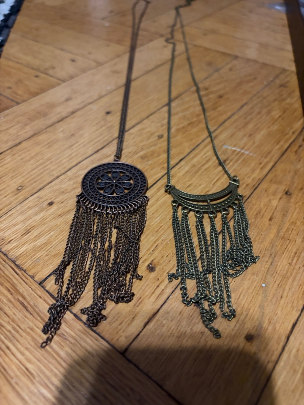 Antique Brass Fringe Pendant Necklace - Women’s Boho Statement Jewelry